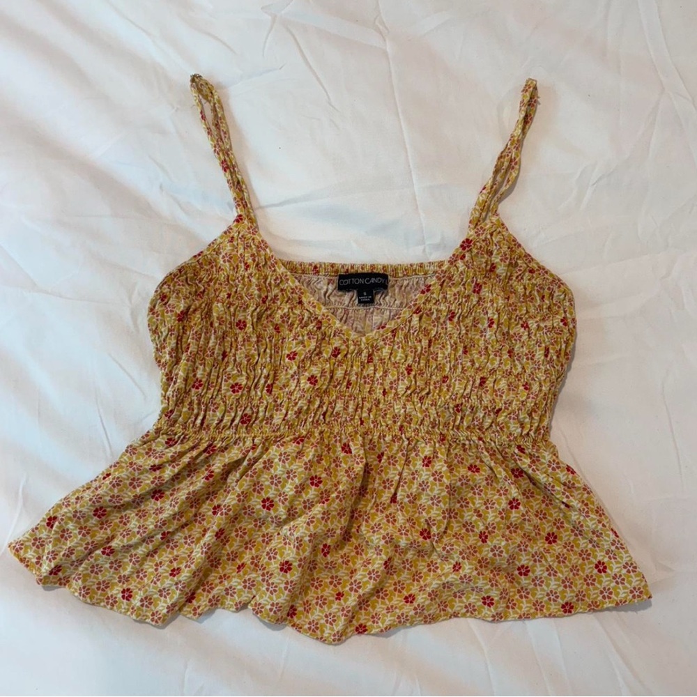 Cotton Candy Yellow Smocked Peplum Camisole